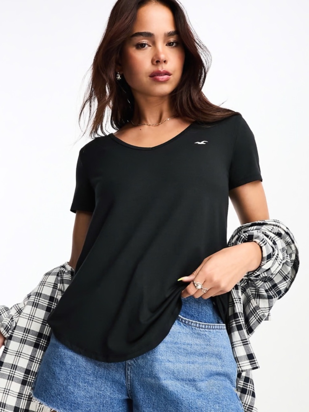 🔥 Hollister XXL Black Easy V-Neck Short Sleeve Flowy Tee